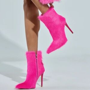 AZALEA WANG Fuchsia Calf Hair Fur Stiletto Bootie